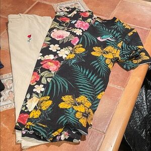 Nike Floral and Solid Short Sleeve Tees - Black, Yellow, Beige